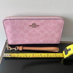 Coach Powder Pink Signature Long Zip Wristlet Wallet